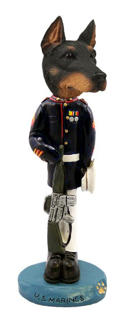Black Doberman Pinscher Cropped Ears U S Marines Doogie Collectible Dog Figurine