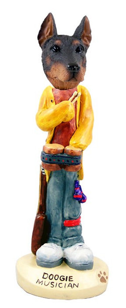 Red Doberman Pinscher Cropped Ears Musician Doogie Collectible Dog Figurine