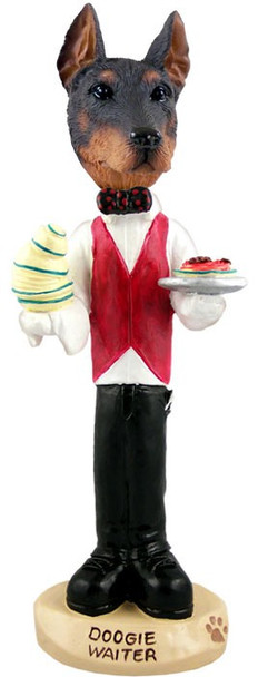 Red Doberman Pinscher Cropped Ears Waiter Doogie Collectible Dog Figurine