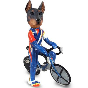 Red Doberman Pinscher Cropped Ears Bicycle Doogie Collectible Dog Figurine