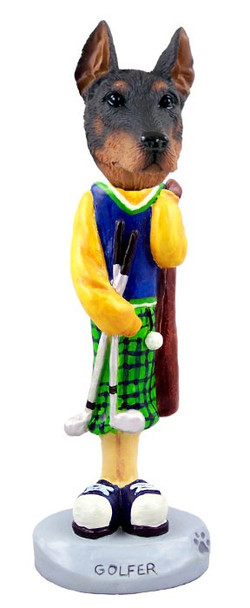 Red Doberman Pinscher Cropped Ears Golf Doogie Collectible Dog Figurine