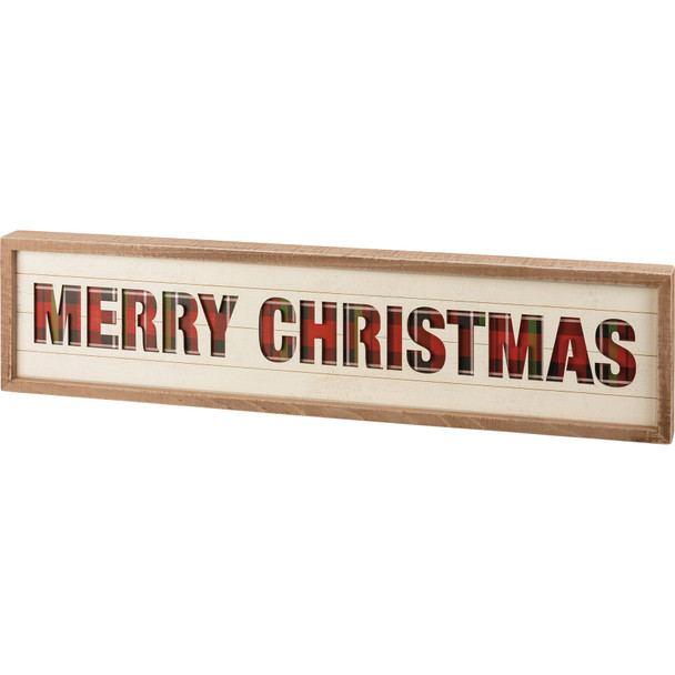 Merry Christmas Decorative Inset Wooden Slat Box Sign Wall Decor - Holiday Plaid 30x7 from Primitives by Kathy