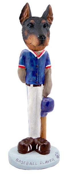 Red Doberman Pinscher Cropped Ears Baseball Doogie Collectible Dog Figurine