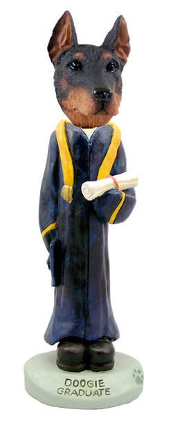 Red Doberman Pinscher Cropped Ears Graduate Doogie Collectible Dog Figurine