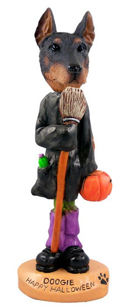 Red Doberman Pinscher Cropped Ears Happy Halloween Doogie Collectible Dog Figurine