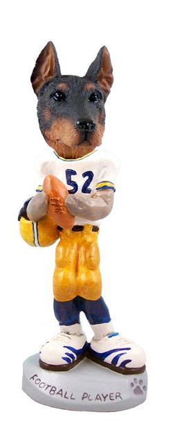 Red Doberman Pinscher Cropped Ears Football Player Doogie Collectible Dog Figurine
