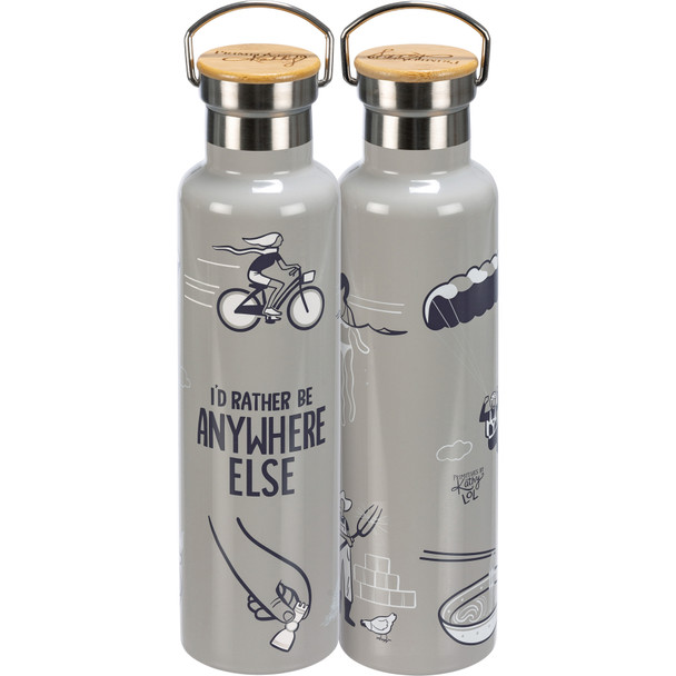 Stainless Steel Insulated Water Bottle Travel Thermos - I'd Rather Be Anywhere Else 25 Oz from Primitives by Kathy