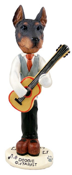 Red Doberman Pinscher Cropped Ears Guitarist Doogie Collectible Dog Figurine
