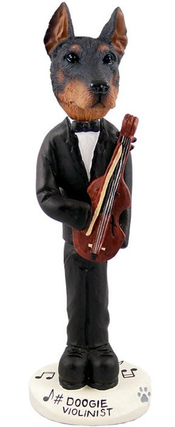 Red Doberman Pinscher Cropped Ears Violinist Doogie Collectible Dog Figurine