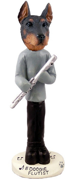 Red Doberman Pinscher Cropped Ears Flutist Doogie Collectible Dog Figurine