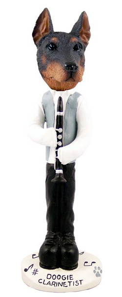 Red Doberman Pinscher Cropped Ears Clarinetist Doogie Collectible Dog Figurine