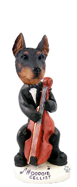 Red Doberman Pinscher Cropped Ears Cellist Doogie Collectible Dog Figurine