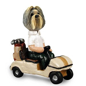 Mixed Color Shih Tzu Golf Cart Doogie Collectible Dog Figurine