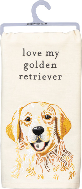 Love My Golden Retriever Cotton & Linen Blend Dish Towel 20x26 from Primitives by Kathy