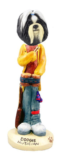 Black & White Shih Tzu Musician Doogie Collectible Dog Figurine