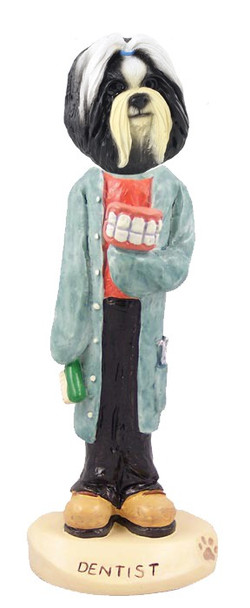 Black & White Shih Tzu Dentist Doogie Collectible Dog Figurine