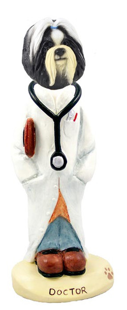 Black & White Shih Tzu Doctor Doogie Collectible Dog Figurine