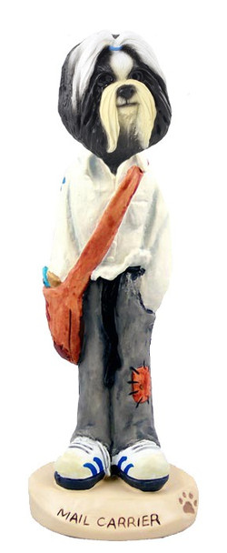 Black & White Shih Tzu Mail Carrier Doogie Collectible Dog Figurine