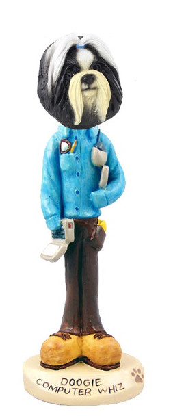 Black & White Shih Tzu Computer Whiz Doogie Collectible Dog Figurine
