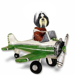 Black & White Shih Tzu Airplane Doogie Collectible Dog Figurine