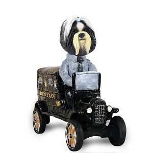 Black & White Shih Tzu Paddy Wagon Doogie Collectible Dog Figurine