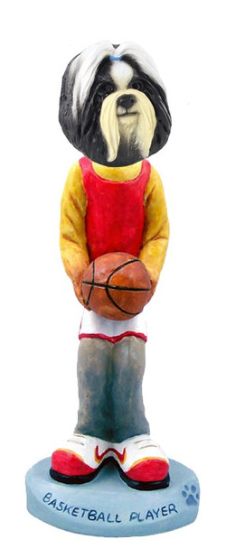 Black & White Shih Tzu Basketball Doogie Collectible Dog Figurine