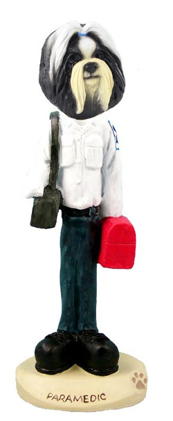 Black & White Shih Tzu Paramedic Doogie Collectible Dog Figurine