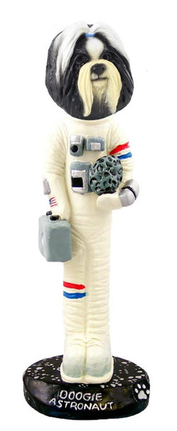 Black & White Shih Tzu Astronaut Doogie Collectible Dog Figurine