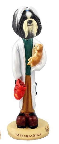 Black & White Shih Tzu Veterinarian Doogie Collectible Dog Figurine