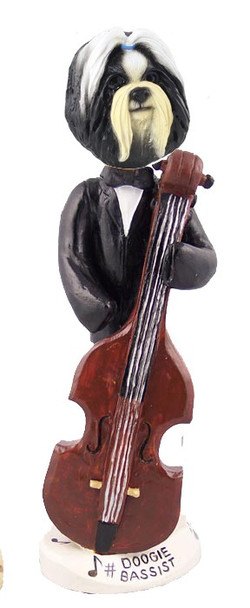 Black & White Shih Tzu Bassist Doogie Collectible Dog Figurine