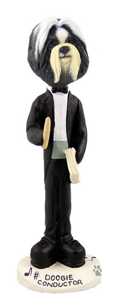 Black & White Shih Tzu Conductor Doogie Collectible Dog Figurine