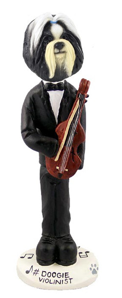 Black & White Shih Tzu Violinist Doogie Collectible Dog Figurine