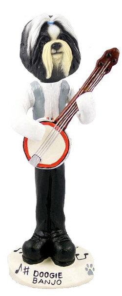 Black & White Shih Tzu Banjo Doogie Collectible Dog Figurine