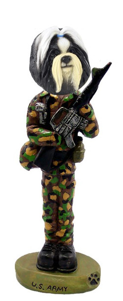 Black & White Shih Tzu U S Army Doogie Collectible Dog Figurine