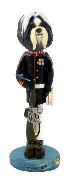 Black & White Shih Tzu U S Marines Doogie Collectible Dog Figurine