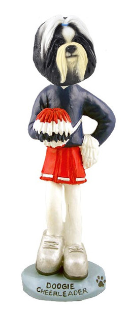 Black & White Shih Tzu Cheerleader Doogie Collectible Dog Figurine