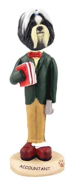 Black & White Shih Tzu Accountant Doogie Collectible Dog Figurine
