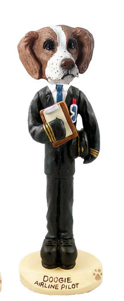 Brown & White Brittany Airline Pilot Doogie Collectible Dog Figurine