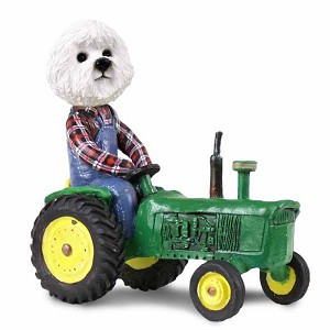 Bichon Frise Tractor Doogie Collectible Dog Figurine