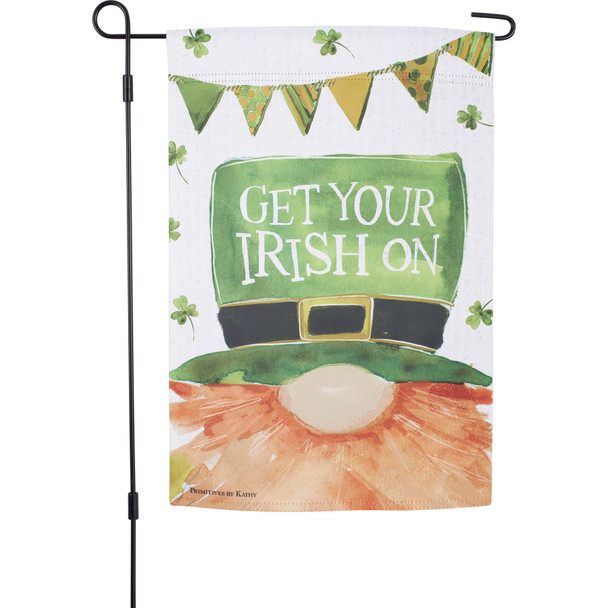 Decorative Double Sided Polyester Garden Flag - Watercolor Gnome Get Your Irish On 12x18 from Primitives by Kathy