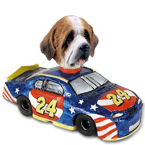 Rough Coat Saint Bernard Race Car Doogie Collectible Dog Figurine