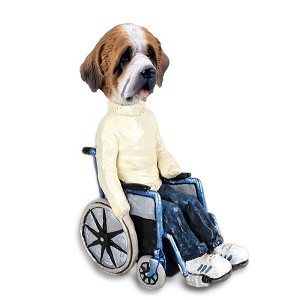 Rough Coat Saint Bernard Wheelchair Doogie Collectible Dog Figurine