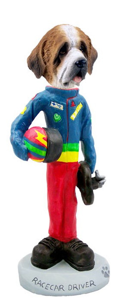 Rough Coat Saint Bernard Racecar Driver Doogie Collectible Dog Figurine