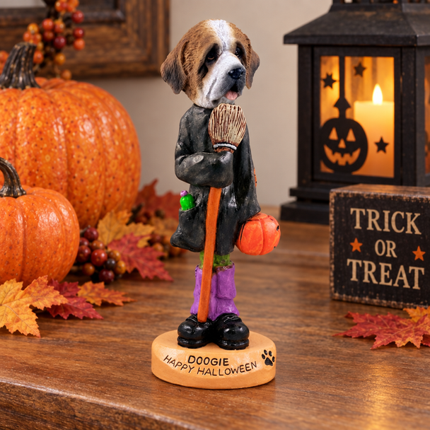 Rough Coat Saint Bernard Happy Halloween Doogie Collectible Dog Figurine