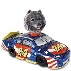 Keeshond Race Car Doogie Collectible Dog Figurine