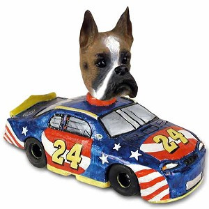 Boxer Race Car Doogie Collectible Dog Figurine
