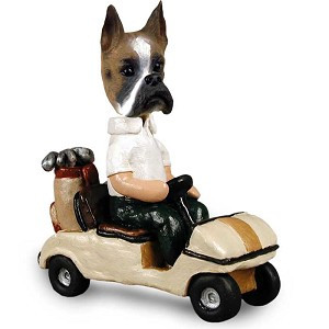 Boxer Golf Cart Doogie Collectible Dog Figurine