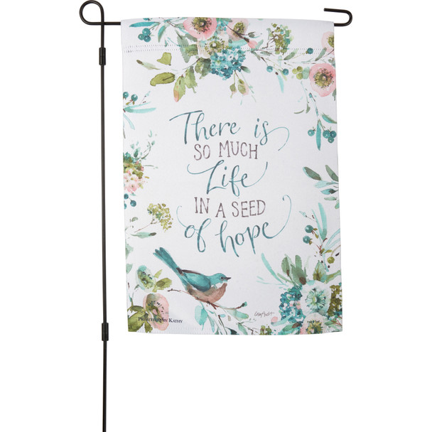 Decorative Double Sided Polyester Garden Flag - So Much Life In A Seed Of Hope - Watercolor Floral Bird from Primitives by Kathy