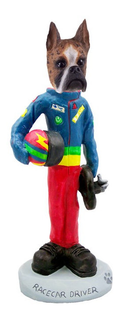 Brindle Boxer Racecar Driver Doogie Collectible Dog Figurine