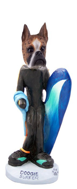 Brindle Boxer Surfer Doogie Collectible Dog Figurine